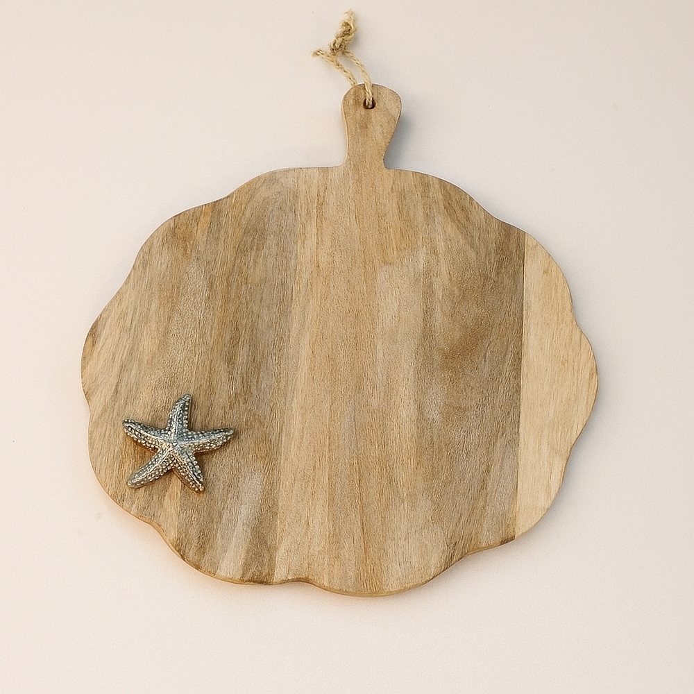 14" Shell-Shaped Wooden Charcuterie Board | Made in India | Coastal Accent